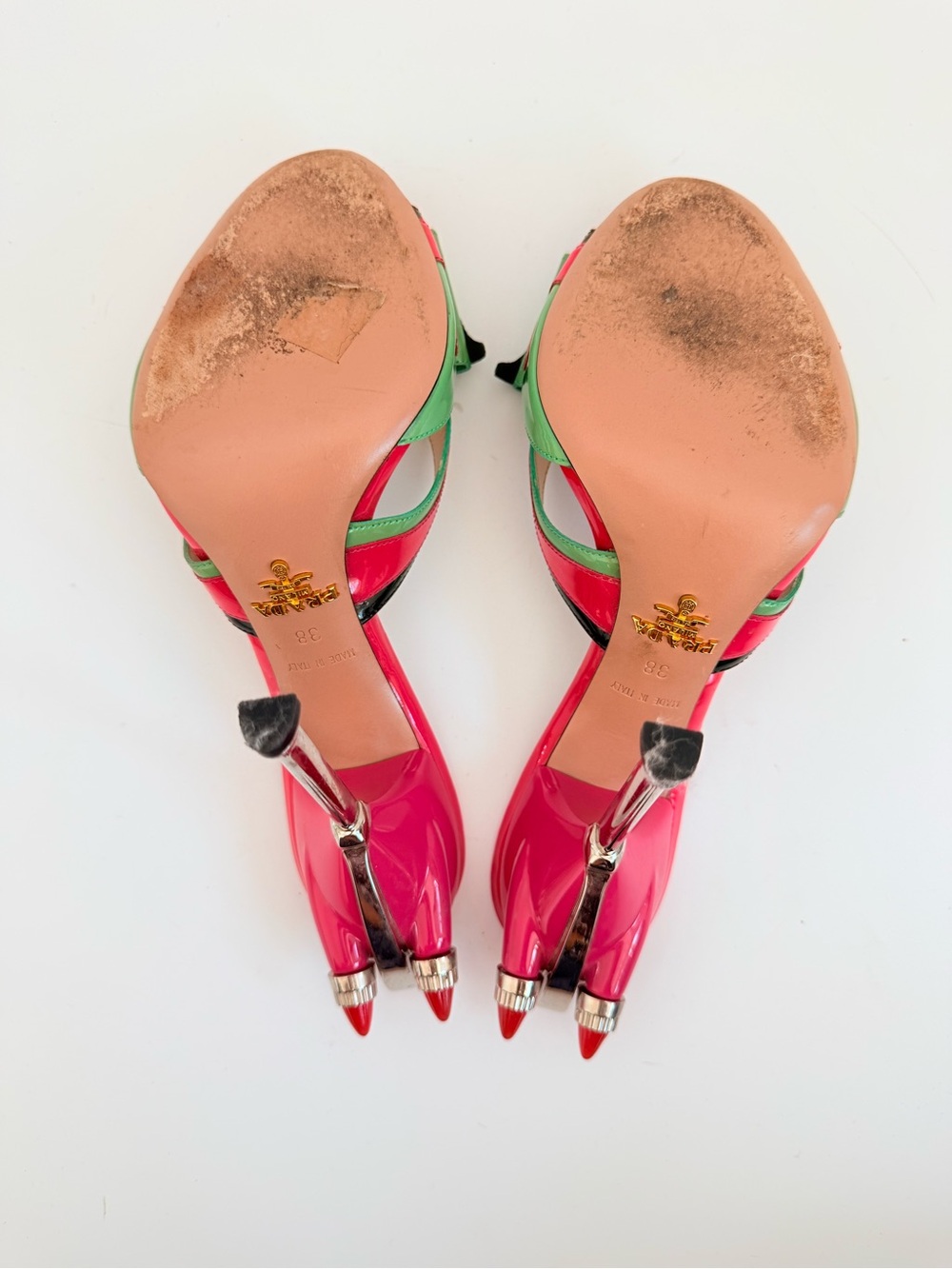 Prada SS12 Hot Rod Flame Tail Light Bow Patent Leather Sandals Heels EU 38 US 8 - Picture 6 of 8